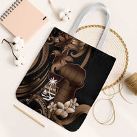 Brown Hafa Adai Guam Tote Bag Chamorro Latte Stone Hand With Plumeria LT14 White Strap One Size Brown - Polynesian Pride