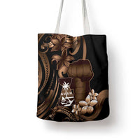 Brown Hafa Adai Guam Tote Bag Chamorro Latte Stone Hand With Plumeria LT14 - Polynesian Pride