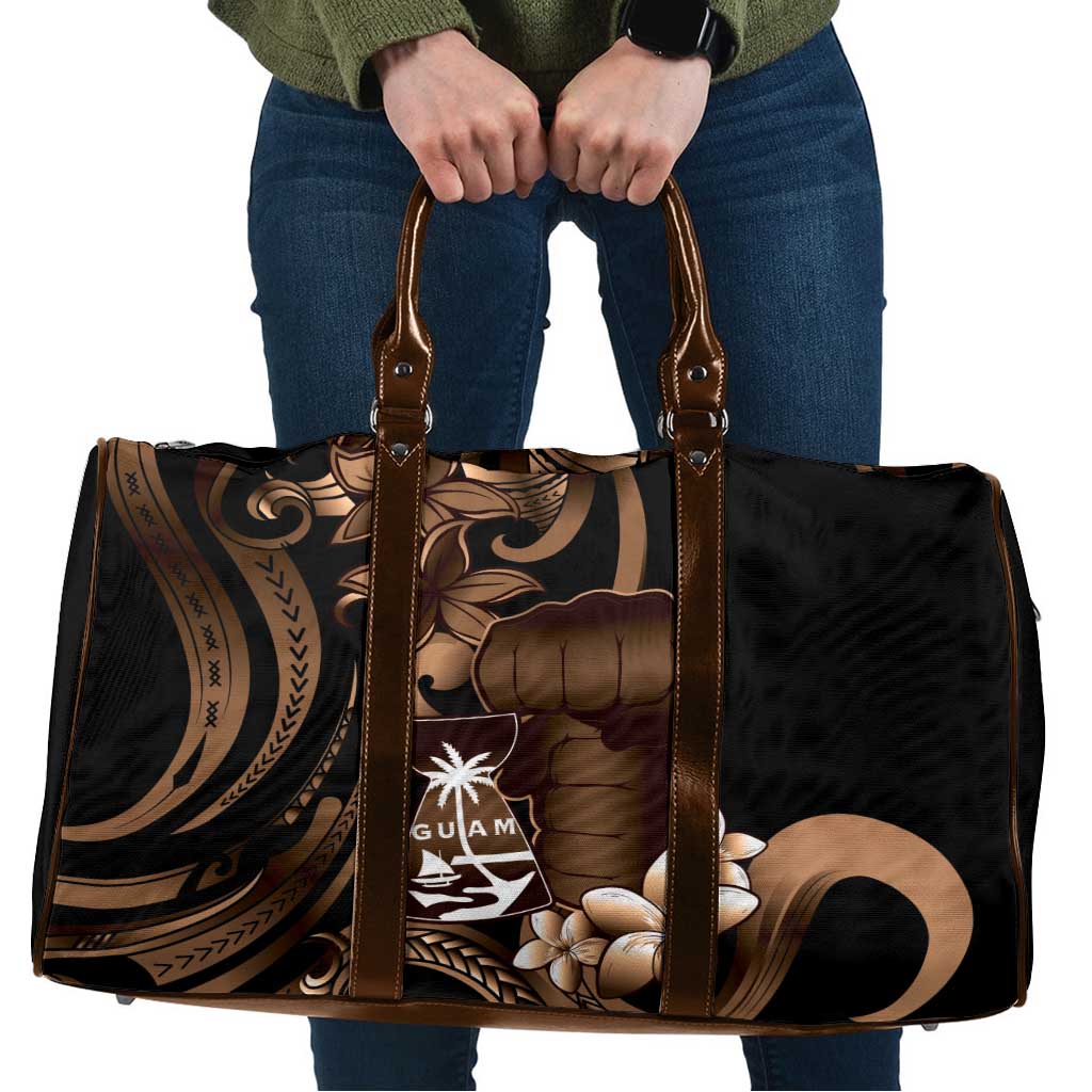 Brown Hafa Adai Guam Travel Bag Chamorro Latte Stone Hand With Plumeria LT14 Brown - Polynesian Pride