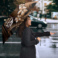 Brown Hafa Adai Guam Umbrella Chamorro Latte Stone Hand With Plumeria LT14 - Polynesian Pride