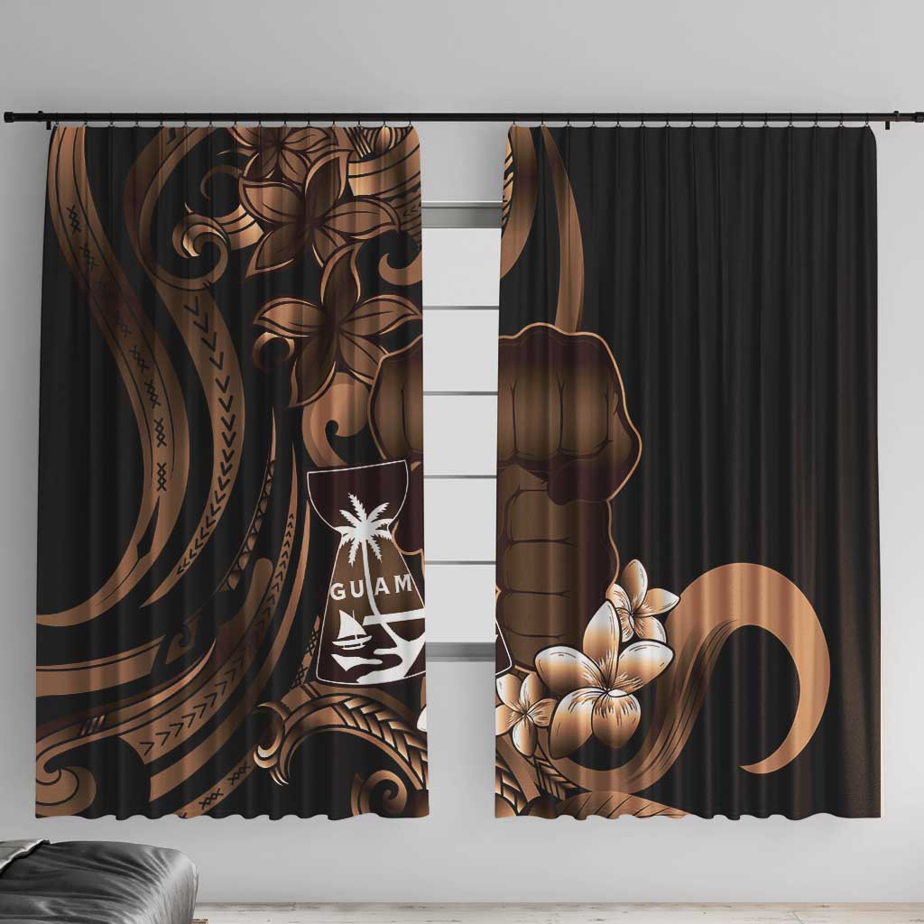 Brown Hafa Adai Guam Window Curtain Chamorro Latte Stone Hand With Plumeria LT14 With Hooks Brown - Polynesian Pride