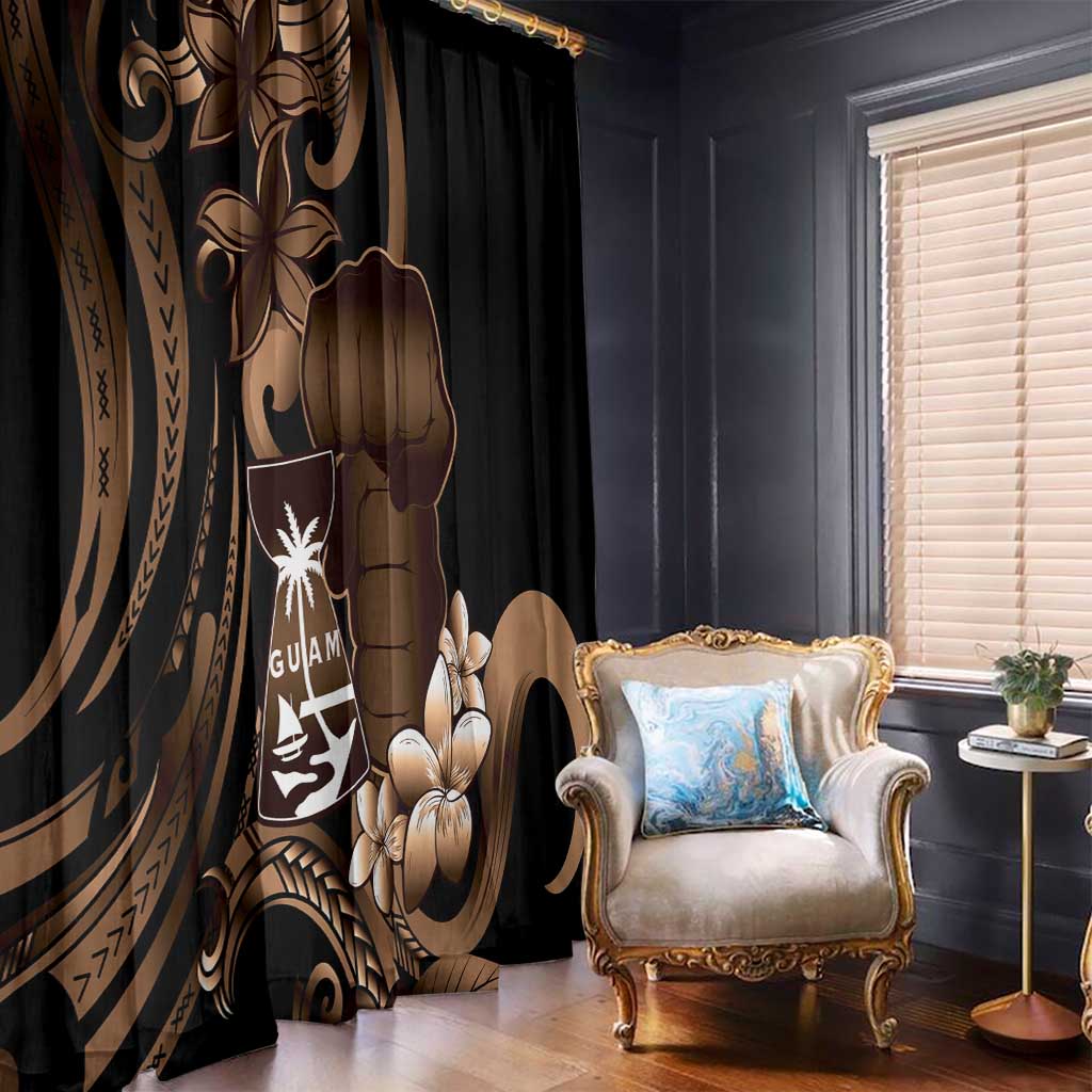 Brown Hafa Adai Guam Window Curtain Chamorro Latte Stone Hand With Plumeria LT14 - Polynesian Pride
