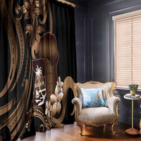 Brown Hafa Adai Guam Window Curtain Chamorro Latte Stone Hand With Plumeria LT14 - Polynesian Pride