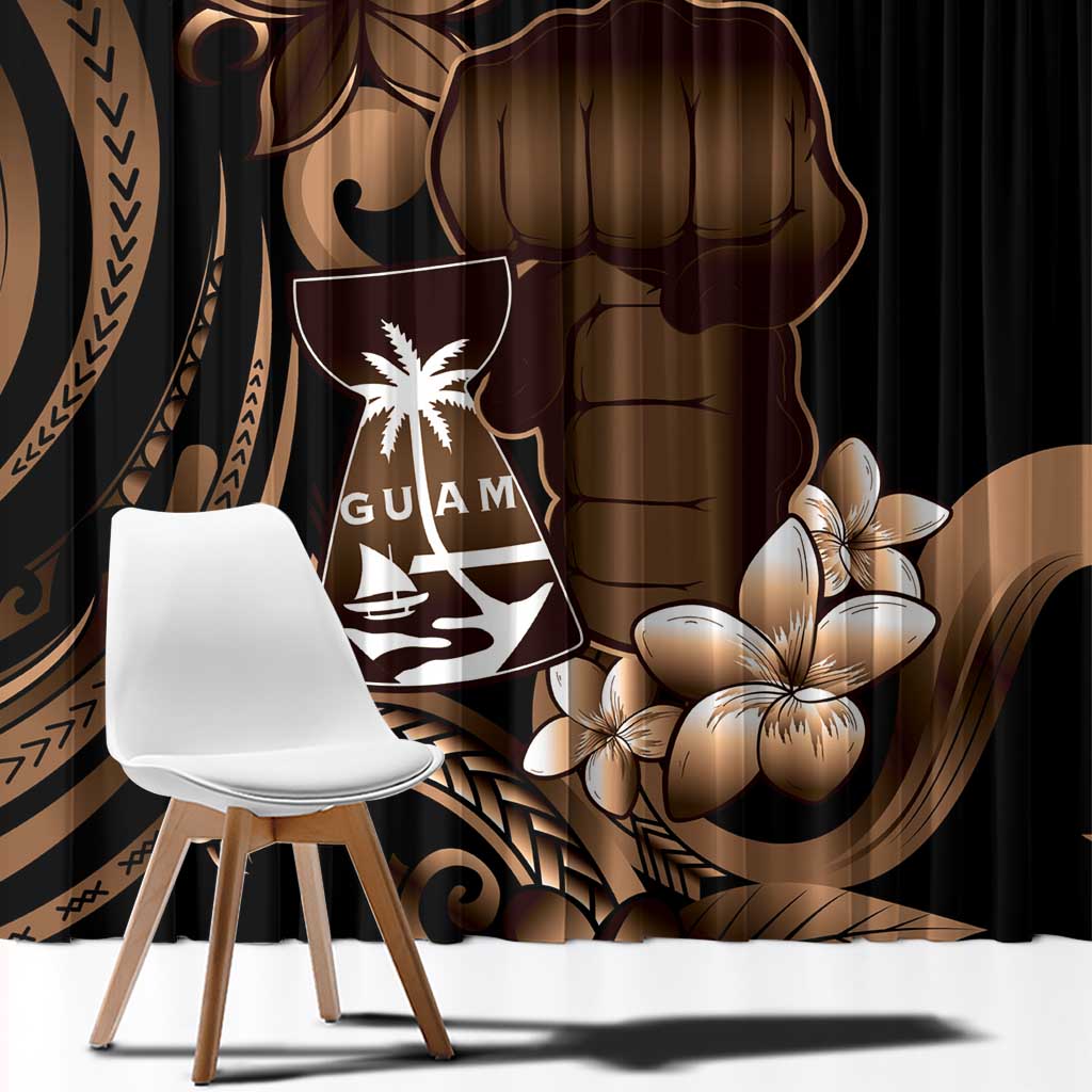 Brown Hafa Adai Guam Window Curtain Chamorro Latte Stone Hand With Plumeria LT14 - Polynesian Pride
