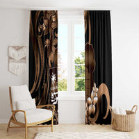 Brown Hafa Adai Guam Window Curtain Chamorro Latte Stone Hand With Plumeria LT14 - Polynesian Pride