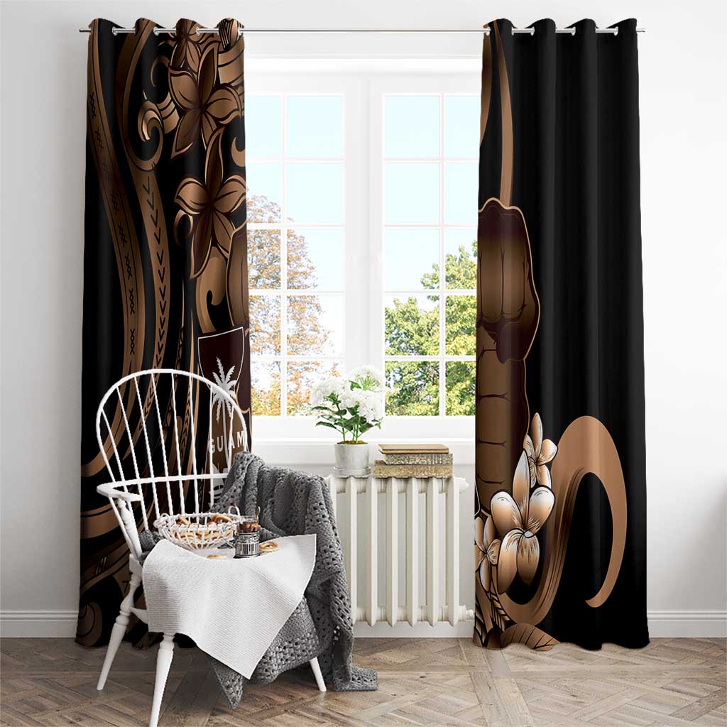 Brown Hafa Adai Guam Window Curtain Chamorro Latte Stone Hand With Plumeria LT14 - Polynesian Pride