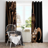 Brown Hafa Adai Guam Window Curtain Chamorro Latte Stone Hand With Plumeria LT14 - Polynesian Pride