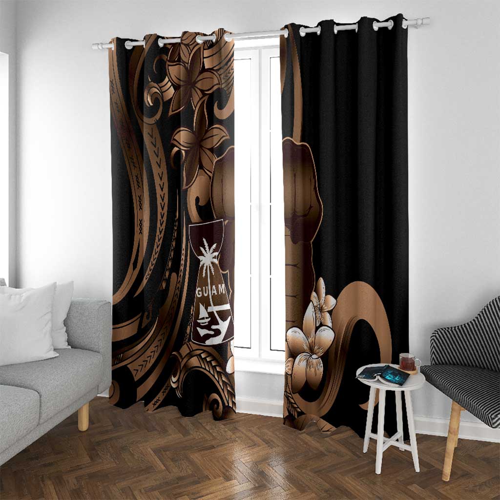 Brown Hafa Adai Guam Window Curtain Chamorro Latte Stone Hand With Plumeria LT14 With Grommets Brown - Polynesian Pride