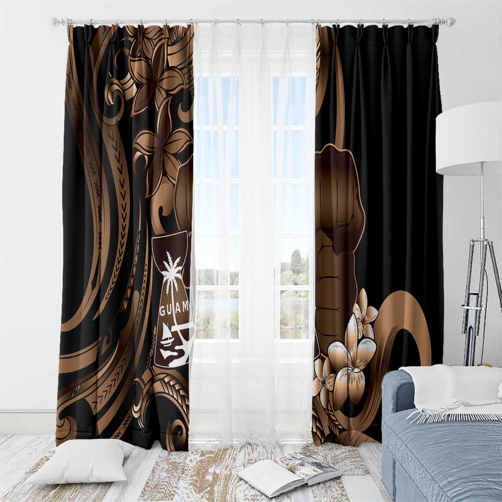 Brown Hafa Adai Guam Window Curtain Chamorro Latte Stone Hand With Plumeria LT14 - Polynesian Pride