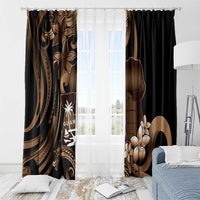 Brown Hafa Adai Guam Window Curtain Chamorro Latte Stone Hand With Plumeria LT14 - Polynesian Pride