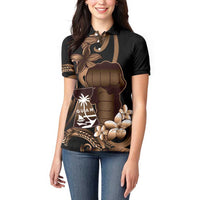 Brown Hafa Adai Guam Women Polo Shirt Chamorro Latte Stone Hand With Plumeria LT14 - Polynesian Pride