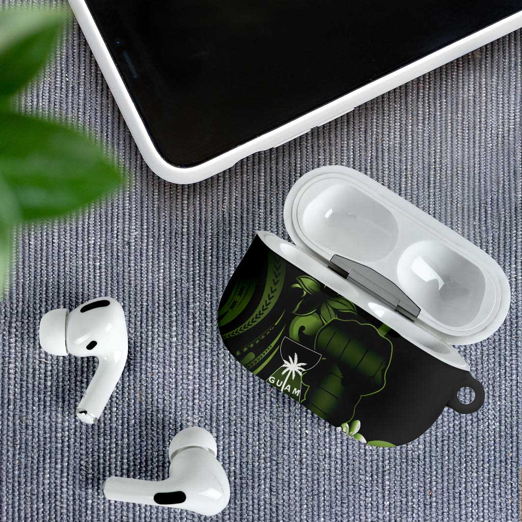 Green Hafa Adai Guam AirPods Case Chamorro Latte Stone Hand With Plumeria LT14 - Polynesian Pride