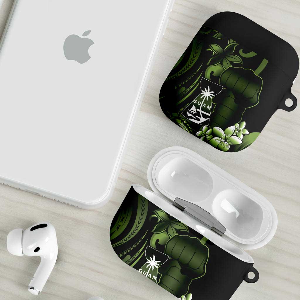 Green Hafa Adai Guam AirPods Case Chamorro Latte Stone Hand With Plumeria LT14 - Polynesian Pride