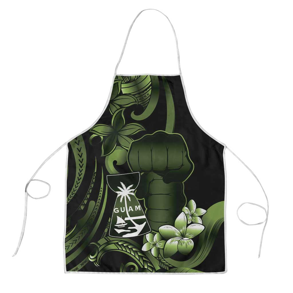 Green Hafa Adai Guam Apron Chamorro Latte Stone Hand With Plumeria LT14 Green - Polynesian Pride