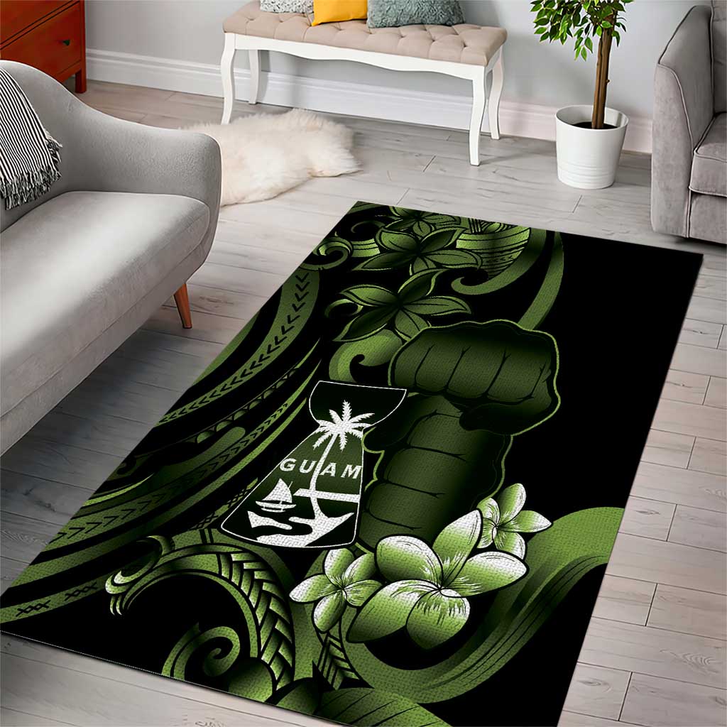 Green Hafa Adai Guam Area Rug Chamorro Latte Stone Hand With Plumeria LT14 - Polynesian Pride