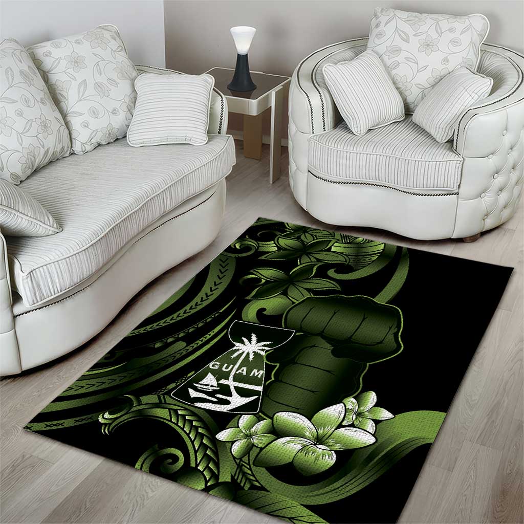 Green Hafa Adai Guam Area Rug Chamorro Latte Stone Hand With Plumeria LT14 - Polynesian Pride