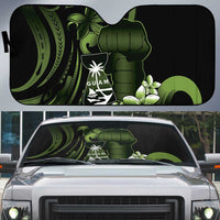 Green Hafa Adai Guam Auto Sun Shade Chamorro Latte Stone Hand With Plumeria LT14 Green - Polynesian Pride