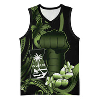 Green Hafa Adai Guam Basketball Jersey Chamorro Latte Stone Hand With Plumeria LT14 Unisex Green - Polynesian Pride