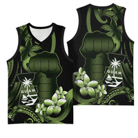 Green Hafa Adai Guam Basketball Jersey Chamorro Latte Stone Hand With Plumeria LT14 - Polynesian Pride