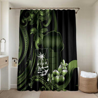 Green Hafa Adai Guam Bathroom Set Chamorro Latte Stone Hand With Plumeria LT14 Shower Curtain Only Green - Polynesian Pride