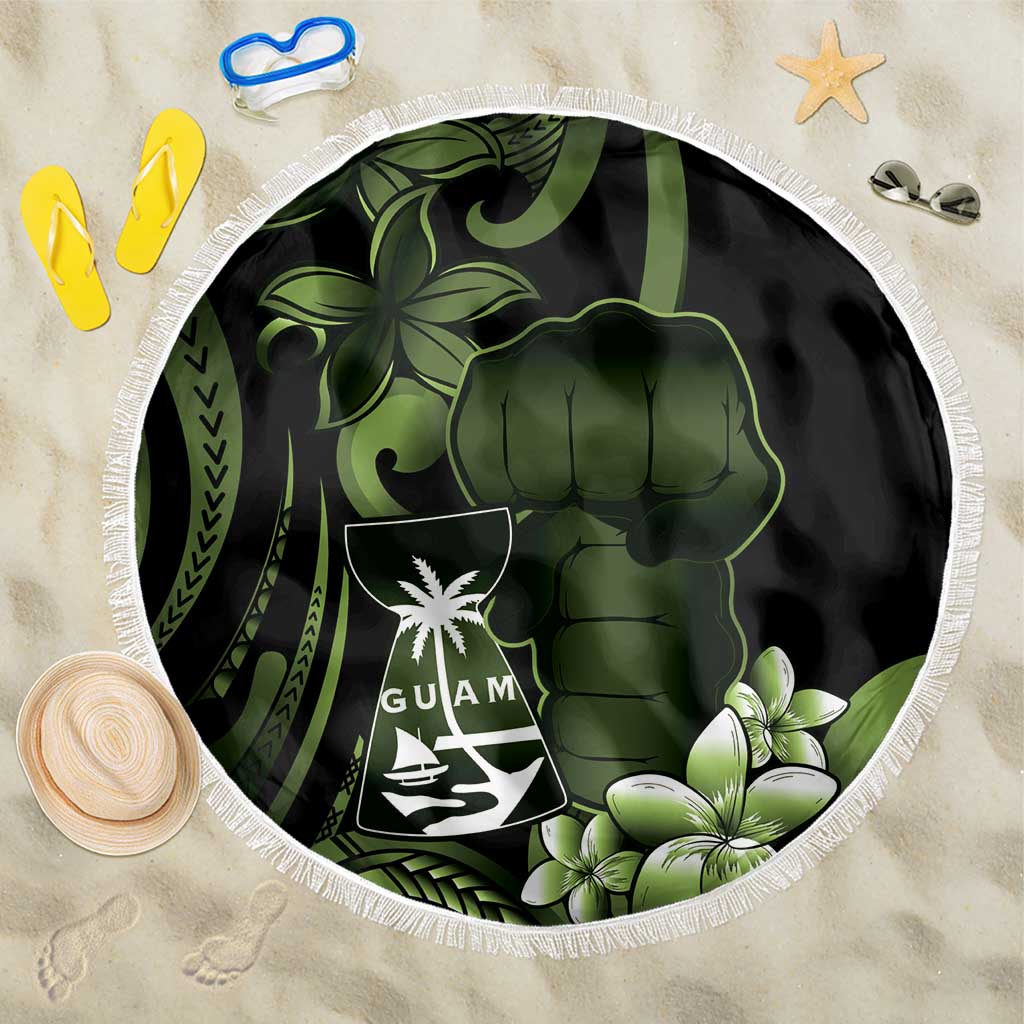 Green Hafa Adai Guam Beach Blanket Chamorro Latte Stone Hand With Plumeria LT14 One Size 150cm Green - Polynesian Pride