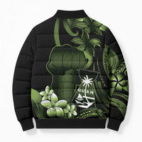 Green Hafa Adai Guam Bomber Puffer Jacket Chamorro Latte Stone Hand With Plumeria LT14 - Polynesian Pride