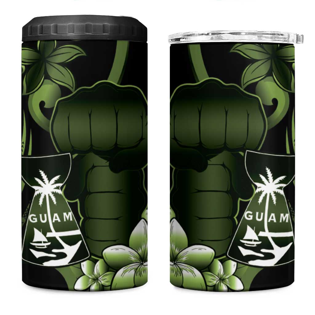 Green Hafa Adai Guam 4 in 1 Can Cooler Tumbler Chamorro Latte Stone Hand With Plumeria LT14 One Size: 16 oz Green - Polynesian Pride