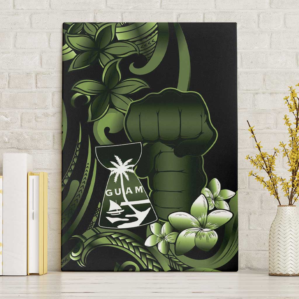 Green Hafa Adai Guam Canvas Wall Art Chamorro Latte Stone Hand With Plumeria LT14 Without Frame Green - Polynesian Pride