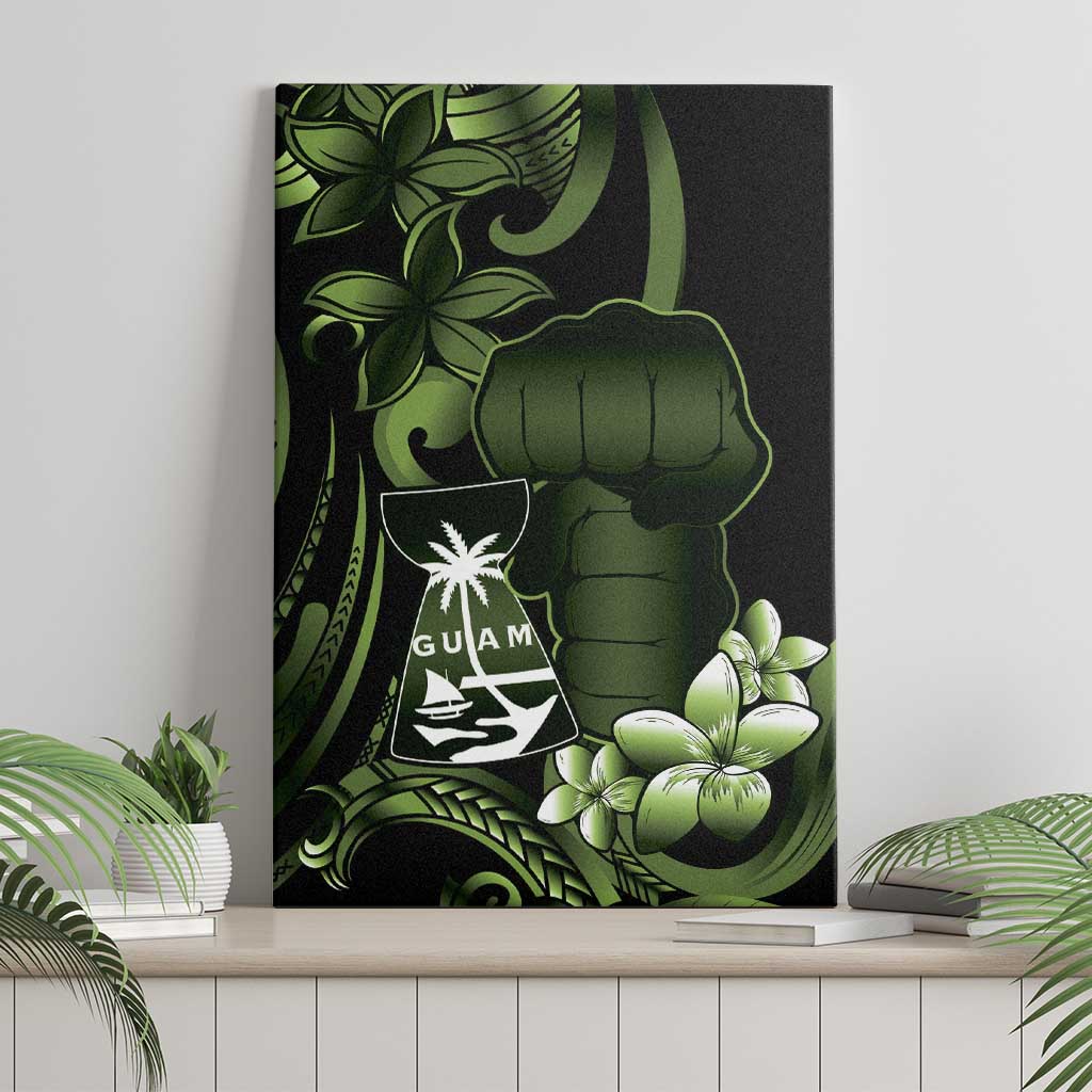 Green Hafa Adai Guam Canvas Wall Art Chamorro Latte Stone Hand With Plumeria LT14 - Polynesian Pride