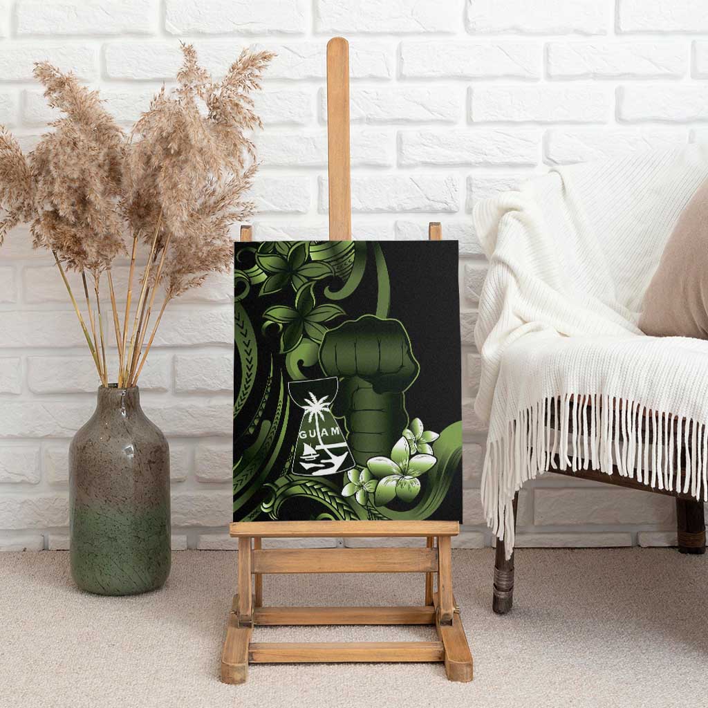 Green Hafa Adai Guam Canvas Wall Art Chamorro Latte Stone Hand With Plumeria LT14 - Polynesian Pride
