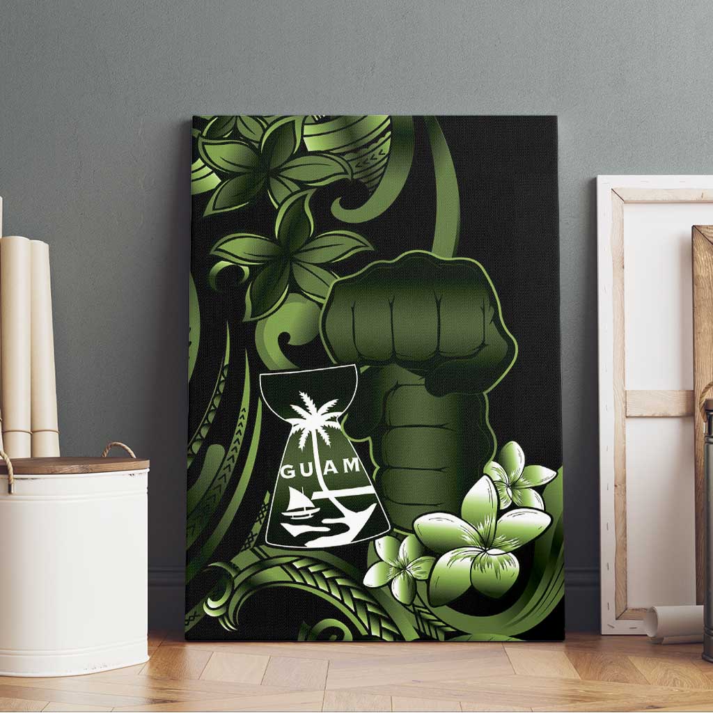 Green Hafa Adai Guam Canvas Wall Art Chamorro Latte Stone Hand With Plumeria LT14 - Polynesian Pride