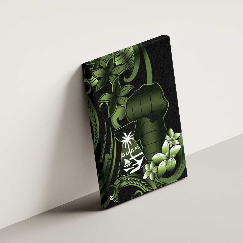 Green Hafa Adai Guam Canvas Wall Art Chamorro Latte Stone Hand With Plumeria LT14 - Polynesian Pride
