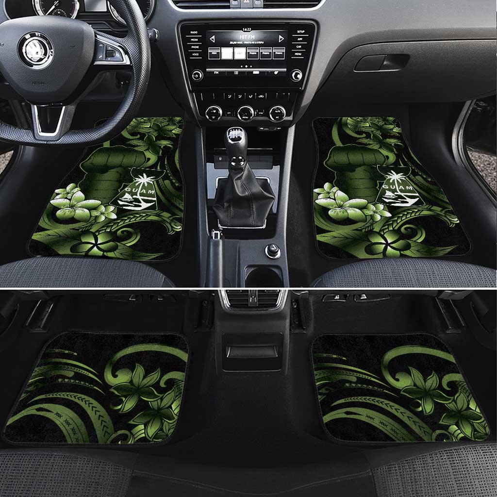 Green Hafa Adai Guam Car Mats Chamorro Latte Stone Hand With Plumeria LT14 Set 4pcs Green - Polynesian Pride