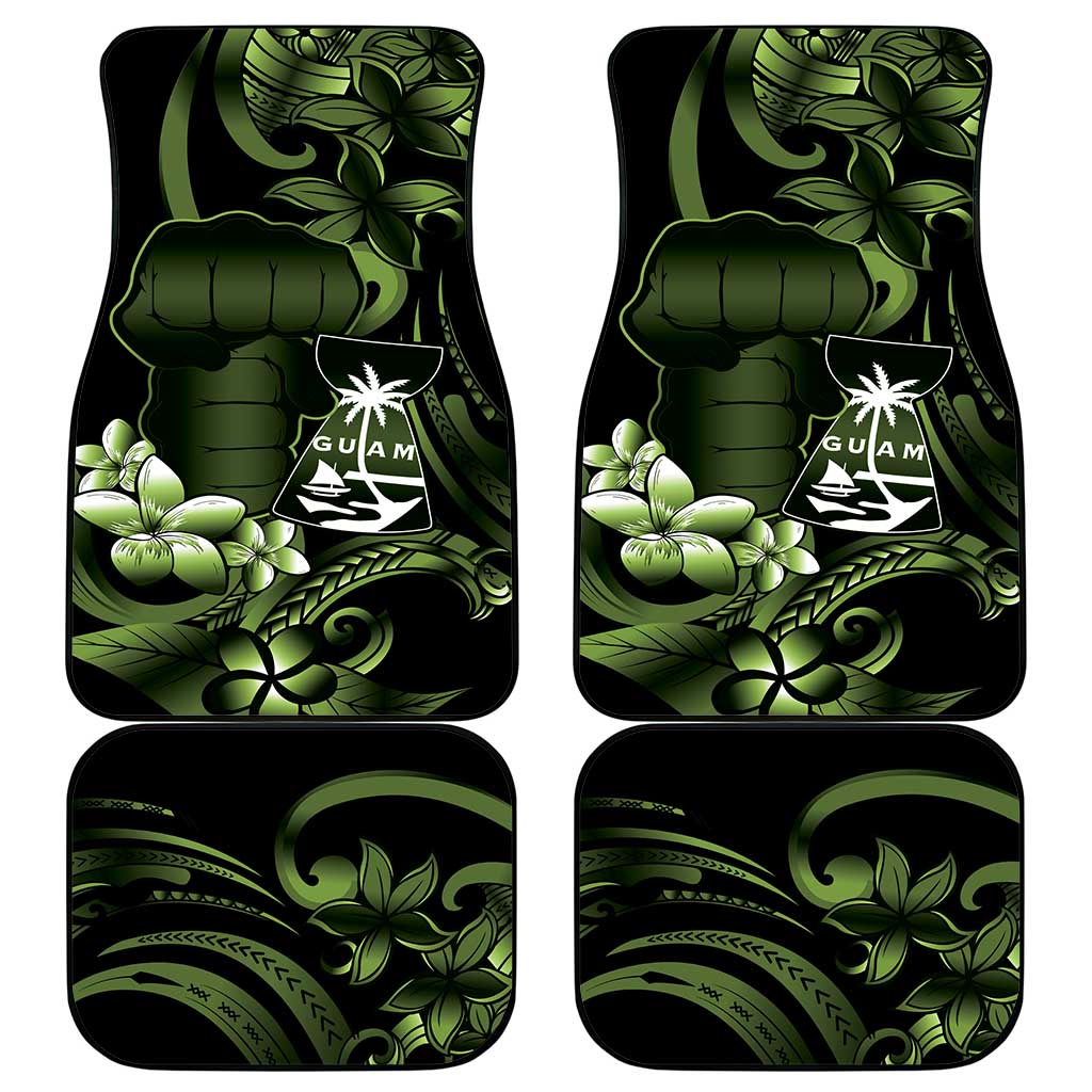 Green Hafa Adai Guam Car Mats Chamorro Latte Stone Hand With Plumeria LT14 - Polynesian Pride