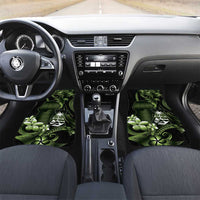 Green Hafa Adai Guam Car Mats Chamorro Latte Stone Hand With Plumeria LT14 Set 2pcs - Front Green - Polynesian Pride