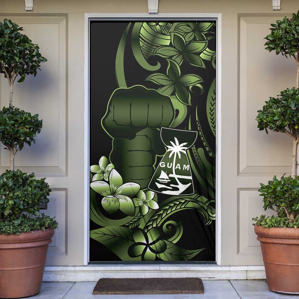 Green Hafa Adai Guam Door Cover Chamorro Latte Stone Hand With Plumeria LT14 Green - Polynesian Pride