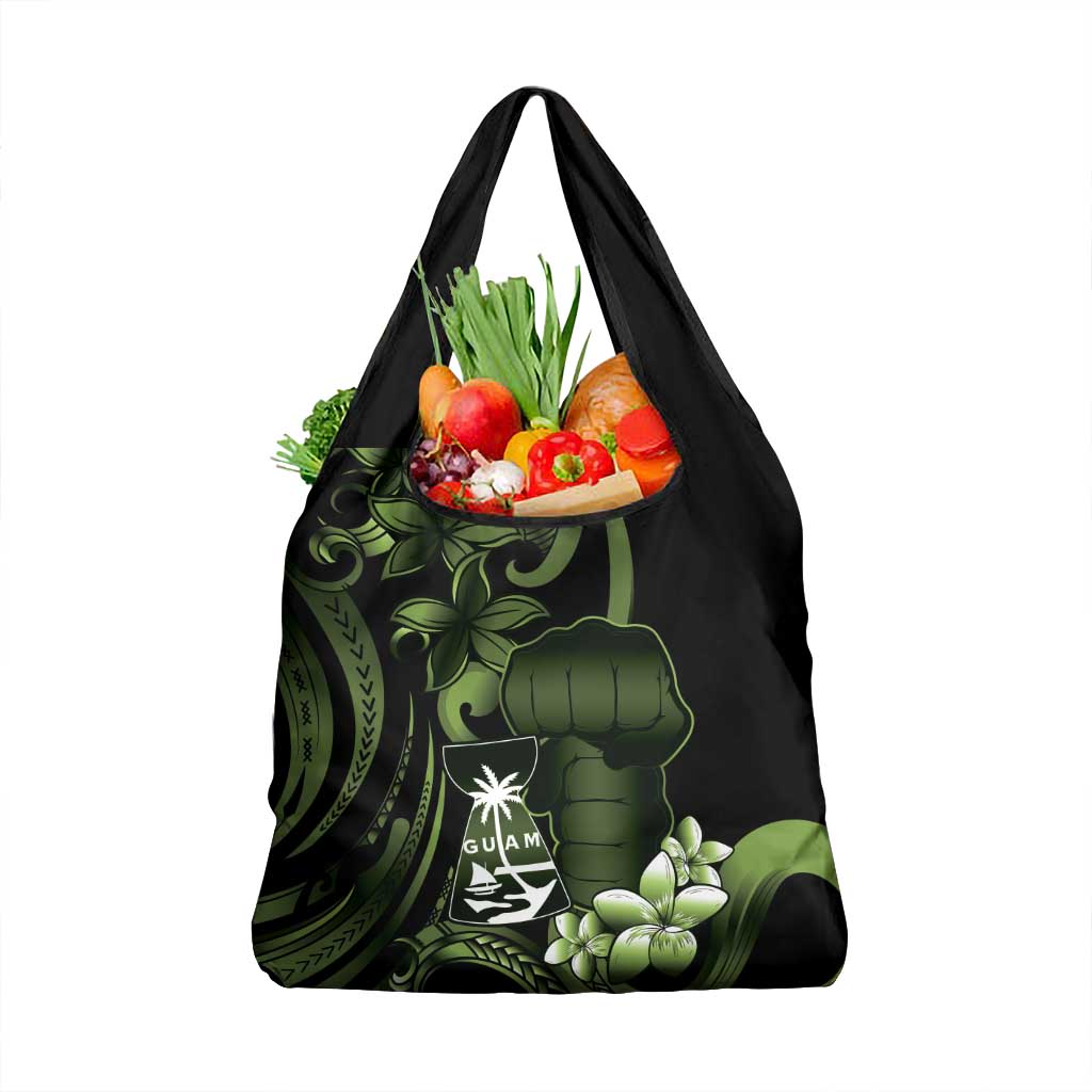 Green Hafa Adai Guam Grocery Bag Chamorro Latte Stone Hand With Plumeria LT14 1-pack One Size Green - Polynesian Pride