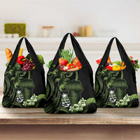 Green Hafa Adai Guam Grocery Bag Chamorro Latte Stone Hand With Plumeria LT14 3-pack One Size Green - Polynesian Pride