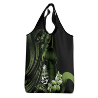 Green Hafa Adai Guam Grocery Bag Chamorro Latte Stone Hand With Plumeria LT14 - Polynesian Pride