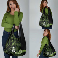 Green Hafa Adai Guam Grocery Bag Chamorro Latte Stone Hand With Plumeria LT14 - Polynesian Pride
