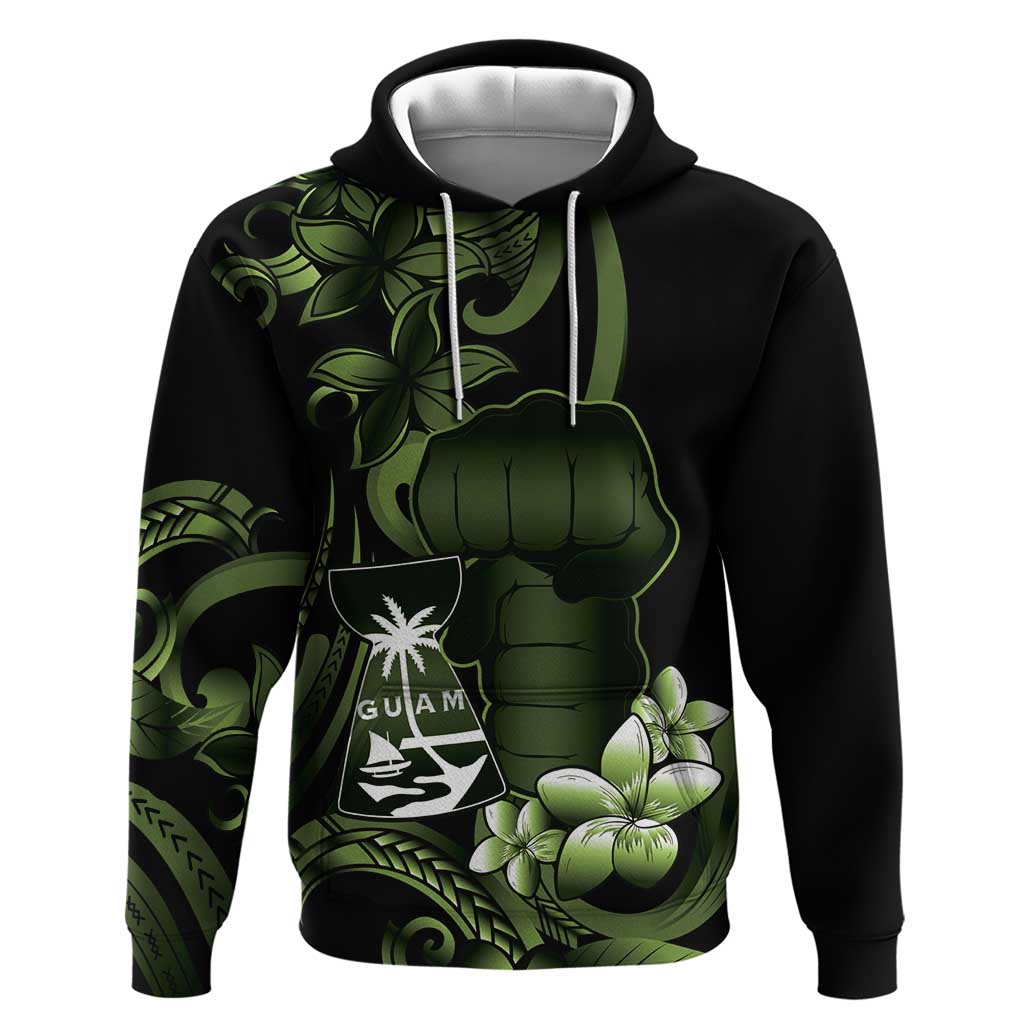 Green Hafa Adai Guam Hoodie Chamorro Latte Stone Hand With Plumeria LT14 Pullover Hoodie Green - Polynesian Pride
