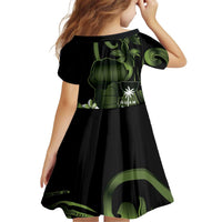 Green Hafa Adai Guam Kid Short Sleeve Dress Chamorro Latte Stone Hand With Plumeria LT14 - Polynesian Pride