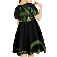 Green Hafa Adai Guam Kid Short Sleeve Dress Chamorro Latte Stone Hand With Plumeria LT14 - Polynesian Pride