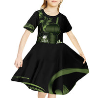 Green Hafa Adai Guam Kid Short Sleeve Dress Chamorro Latte Stone Hand With Plumeria LT14 - Polynesian Pride