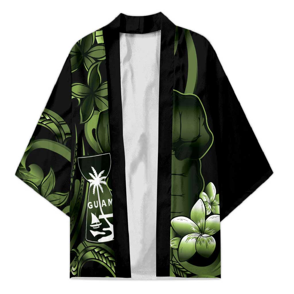 Green Hafa Adai Guam Kimono Chamorro Latte Stone Hand With Plumeria LT14 Unisex Green - Polynesian Pride