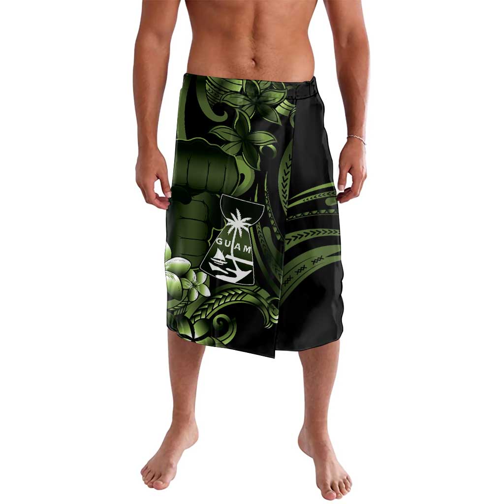 Green Hafa Adai Guam Lavalava Chamorro Latte Stone Hand With Plumeria LT14 Green - Polynesian Pride