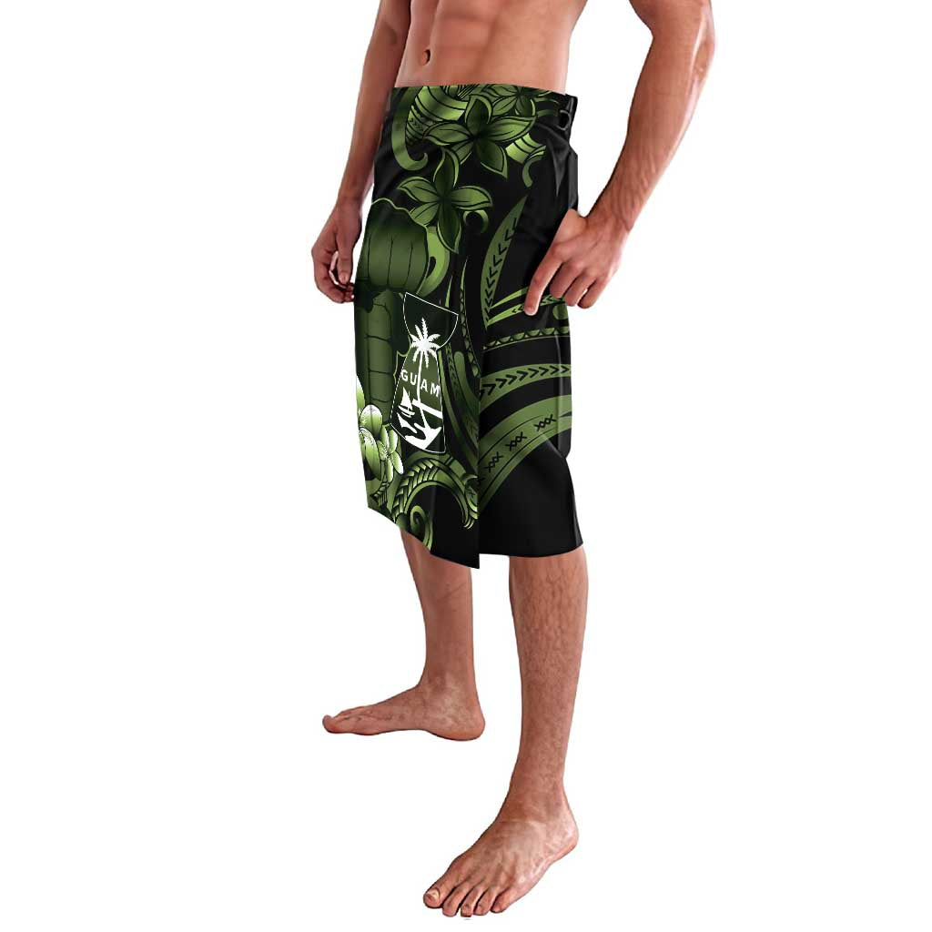 Green Hafa Adai Guam Lavalava Chamorro Latte Stone Hand With Plumeria LT14 - Polynesian Pride