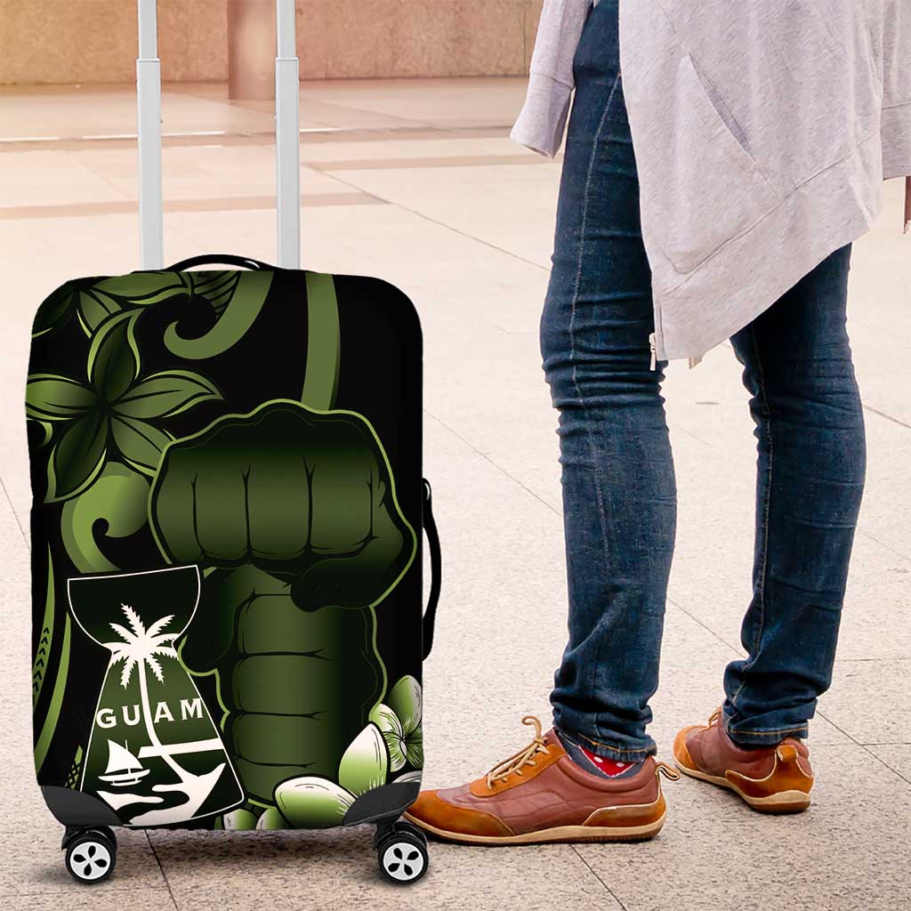 Green Hafa Adai Guam Luggage Cover Chamorro Latte Stone Hand With Plumeria LT14 Green - Polynesian Pride