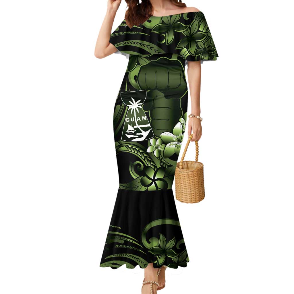 Green Hafa Adai Guam Mermaid Dress Chamorro Latte Stone Hand With Plumeria LT14 Women Green - Polynesian Pride