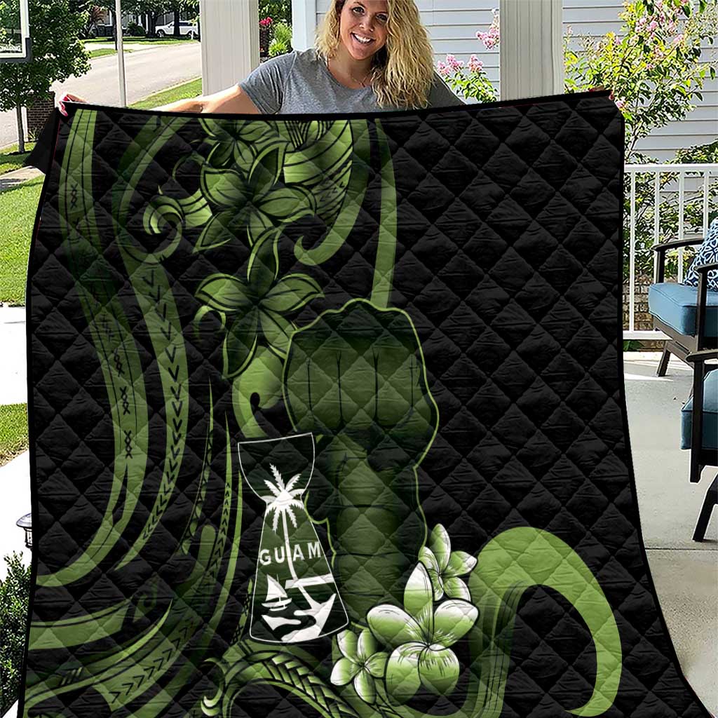 Green Hafa Adai Guam Quilt Chamorro Latte Stone Hand With Plumeria LT14 Green - Polynesian Pride